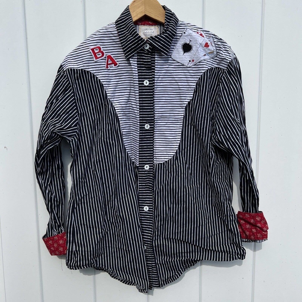 Miss Ada Long Sleeve Button Front Shirt Up Down Casino Gambling Flip Cuff Medium